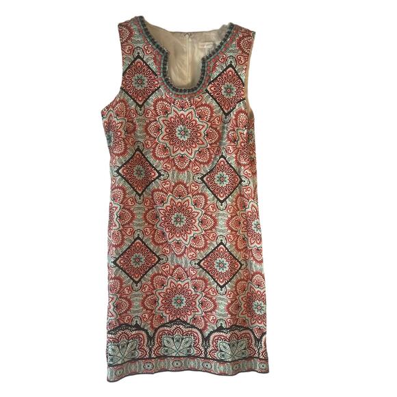 London Times Y2k Women's Size 10 Beaded Turquoise Red‎ Shift Dress - Picture 1 of 9